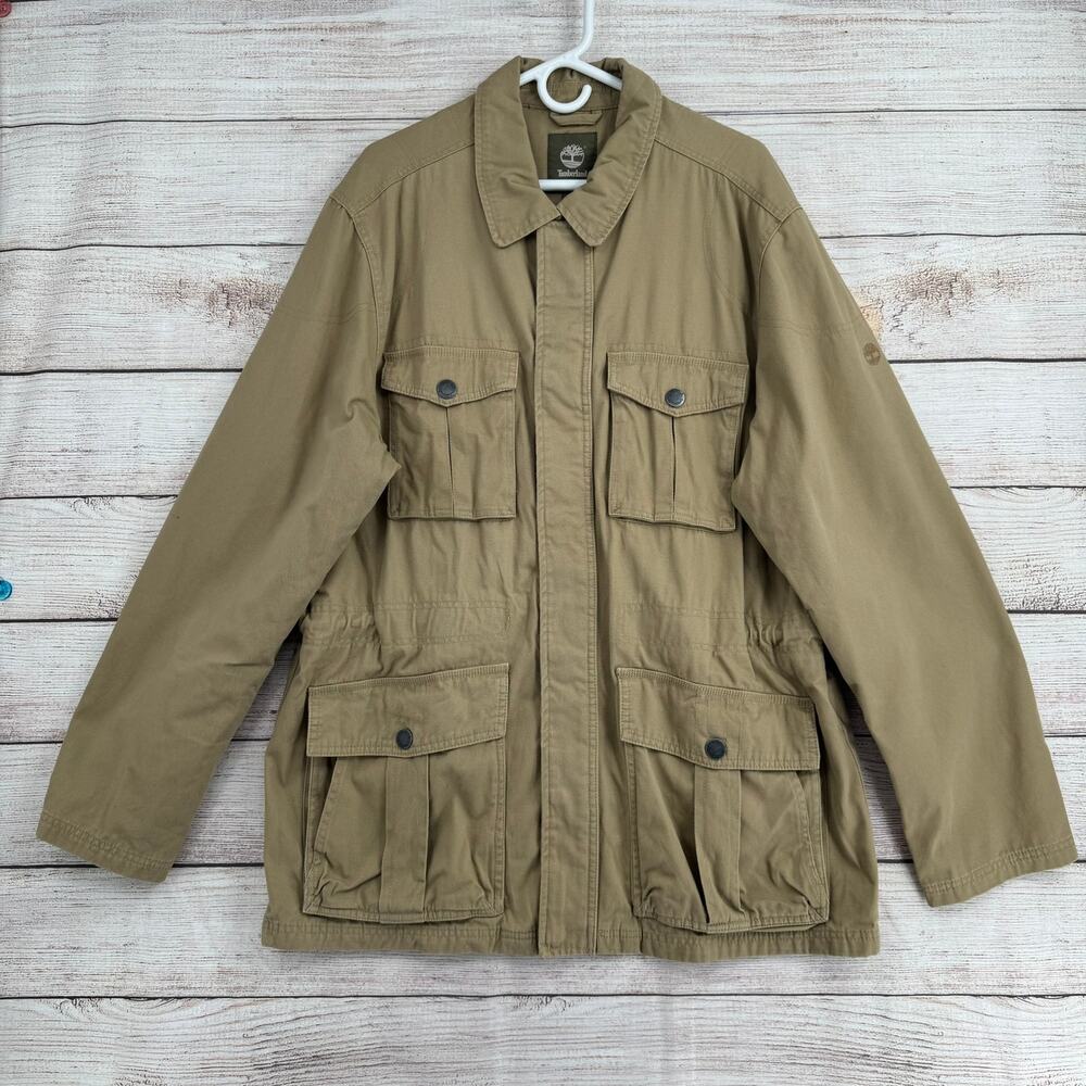Timberland‎ Brookfield Mountain Twill Bomber Jacket Mens XL Beige Cargo Explorer